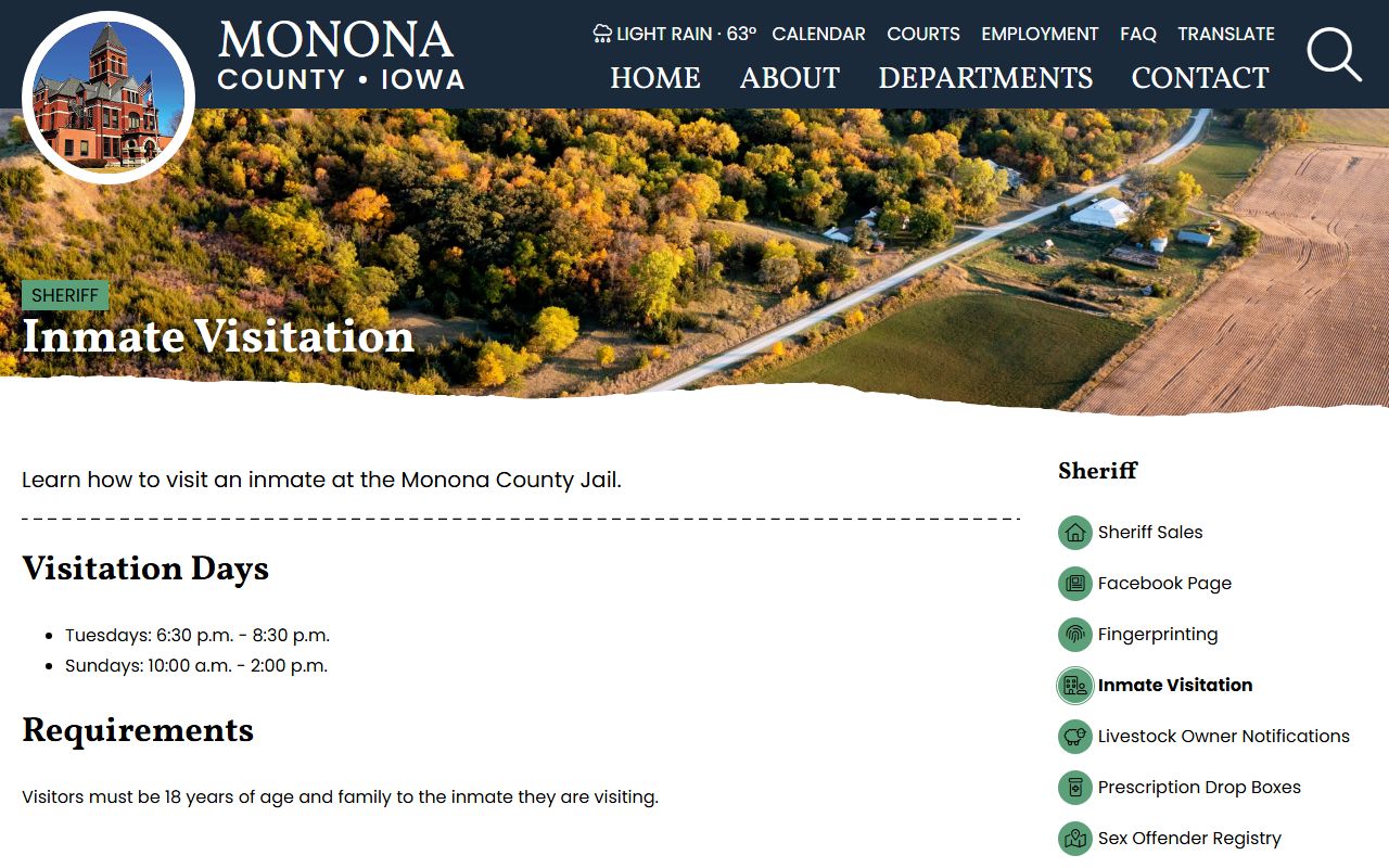 Monona County Jail visitation schedule for inmates