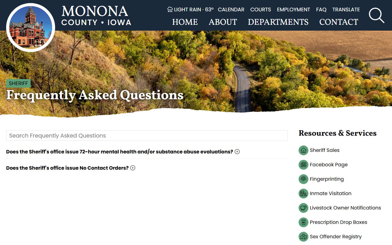 Monona County court records after arrest sheriff FAQ clerk routing