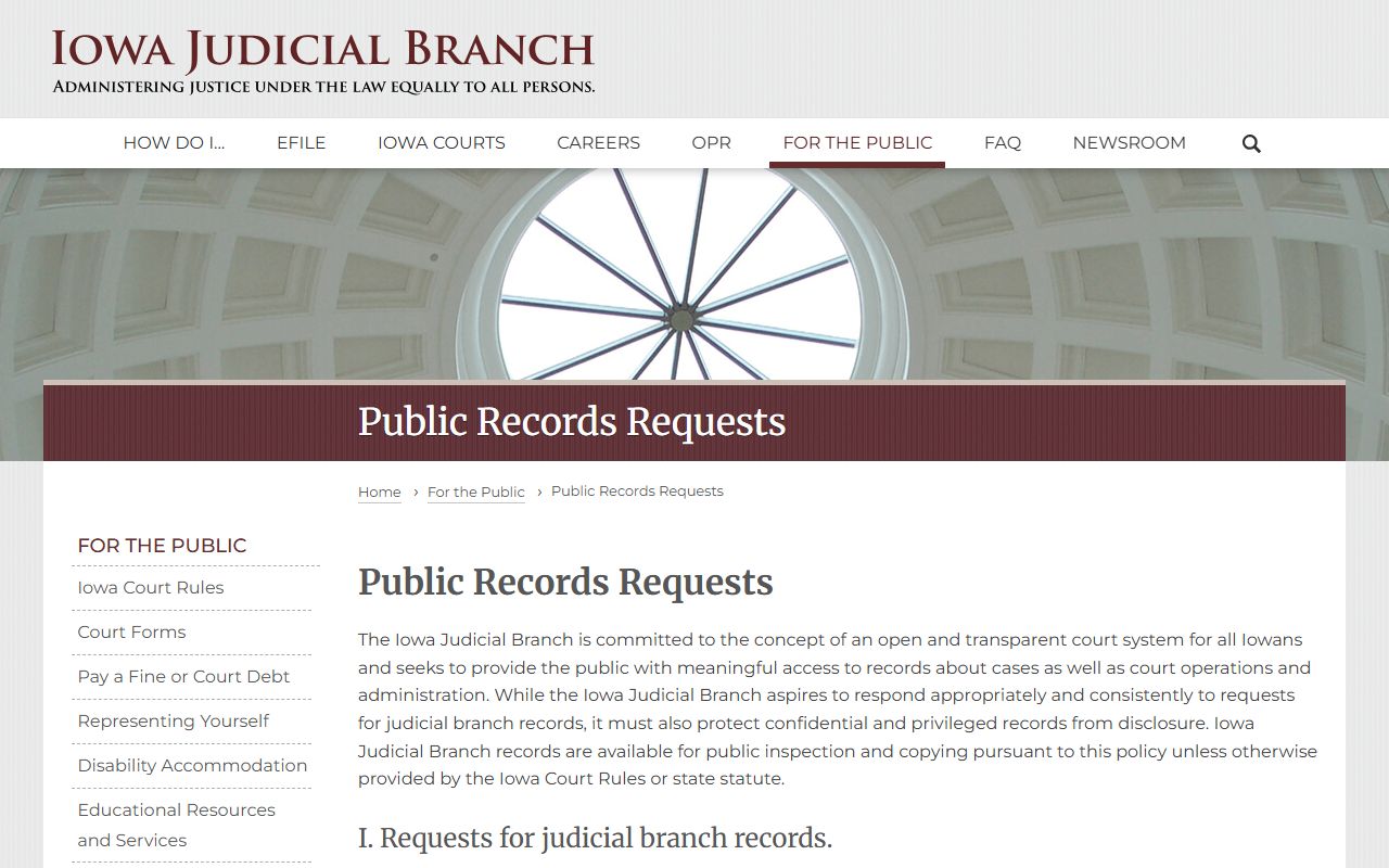 Monona County court records public records request Iowa Judicial Branch